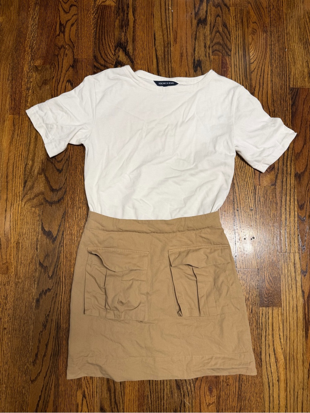 Veronica Beard White Crew Neck Tee with Cargo skirt-one piece